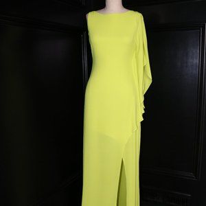 BCBG MaxAzria Janus One Draped Sleeve Neon Bright Lime Color Dress